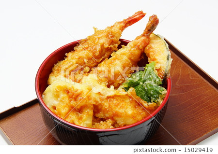 Bowl of rice and fried fish 15029419