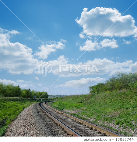 railway goes to horizon in green landscape railway goes to horizon in green landscape 15035744