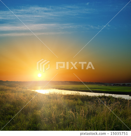 golden sunset over river 15035751