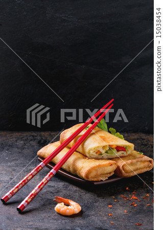 Spring rolls with vegetables and shrimps 15038454