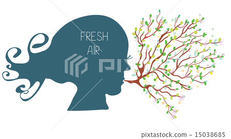 Breathing with fresh air concept - head silhouette Breathing with fresh air concept - head silhouette 15038685