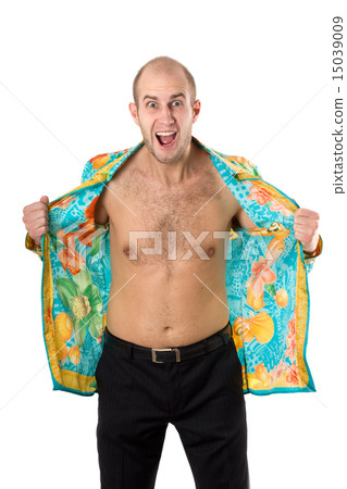 Furious man in unbuttoned shirt shouting 15039009