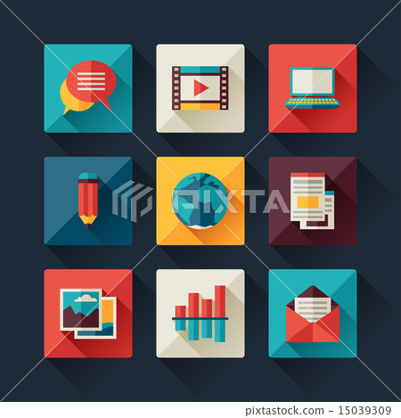Set of blog icons in flat design style - Stock Illustration [15039309 ...