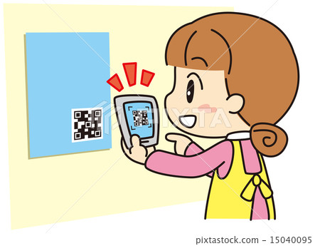A woman reading a QR code from a poster A woman reading a QR code from a poster 15040095