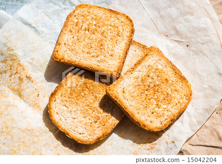 ruddy crispy toast for breakfast, top view 15042204