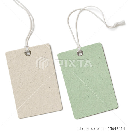 Two blank cloth tag or price label set isolated on white 15042414