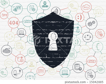 Privacy concept: Shield With Keyhole on wall background 15042885