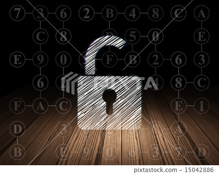 Privacy concept: Opened Padlock in grunge dark room Privacy concept: Opened Padlock in grunge dark room 15042886