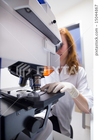 Helth care professional microscoping. 15044867