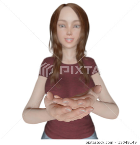 Female real 3D CG illustration material that presents both hands 15049149