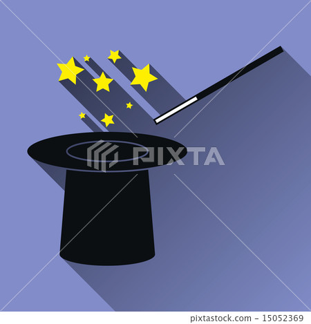 Hat and Magic Wand Long Shadow Vector Illustration Hat and Magic Wand Long Shadow Vector Illustration 15052369