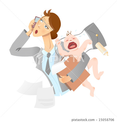 a working mother with a baby speaking mobile phone 15058706