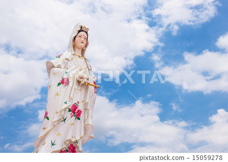 white sculture of Chinese god with blue sky white sculture of Chinese god with blue sky 15059278