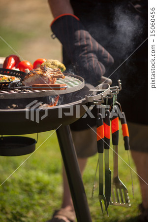 Fresh meat and vegetables on outdoor grill Fresh meat and vegetables on outdoor grill 15060456