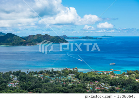 Panorama of La Digue island, Seychelles 15060643