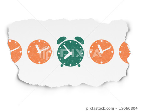 Timeline concept: green alarm clock icon on Torn Paper background Timeline concept: green alarm clock icon on Torn Paper background 15060804