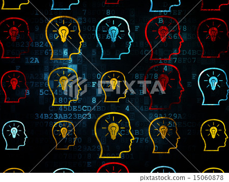 Marketing concept: multicolor Head With Lightbulb icons on Digital background Marketing concept: multicolor Head With Lightbulb icons on Digital background 15060878