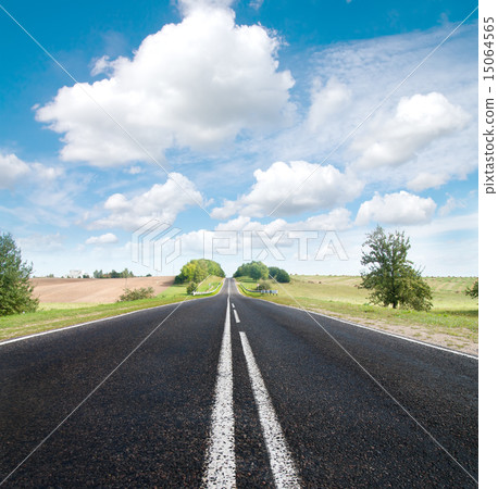 Asphalt road in green meadow Asphalt road in green meadow 15064565