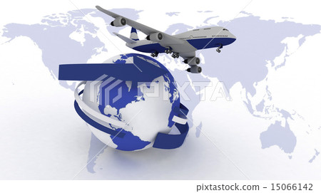 3d passenger jet airplane travels around the world 15066142