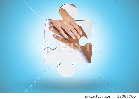 Composite image of couple having coffee together holding hands Composite image of couple having coffee together holding hands 15067700
