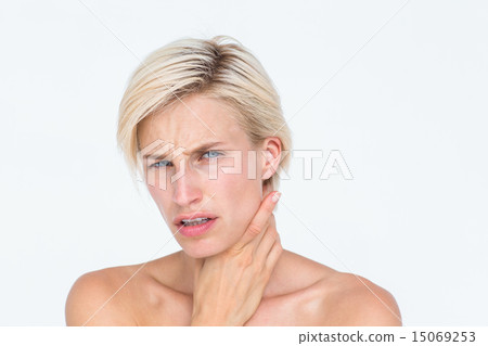 Pretty blonde suffering from throat pain Pretty blonde suffering from throat pain 15069253