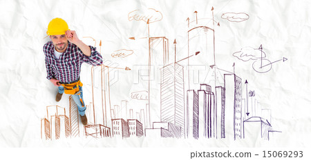 Composite image of smiling handyman looking at camera 15069293