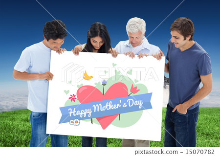 Composite image of people in jeans holding and watching a big si 15070782