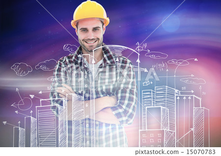 Composite image of handome male repairman standing arms crossed Composite image of handome male repairman standing arms crossed 15070783