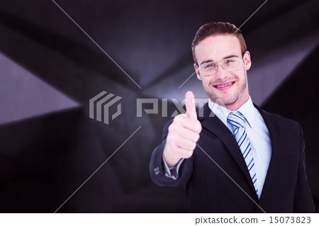 Composite image of positive businessman smiling with thumb up Composite image of positive businessman smiling with thumb up 15073823