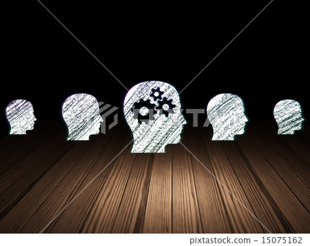 Education concept:  head with gears icon in grunge dark room 15075162