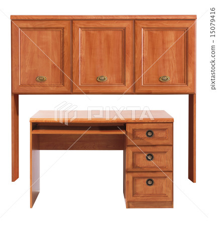 Wood cabinet and table isolated Wood cabinet and table isolated 15079416