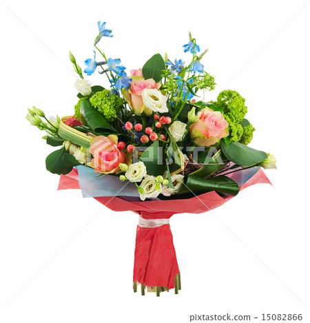 Flower bouquet from multi colored roses, iris Flower bouquet from multi colored roses, iris 15082866