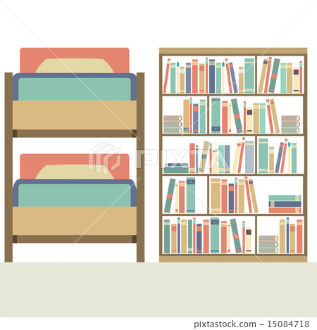 Flat Design  Bunk Bed With Big Bookcase 15084718