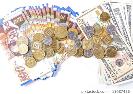 Dollars and shekels. 15087426