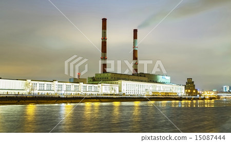 Berezhkovskaya Embankment and Power Plant in Moscow . 15087444