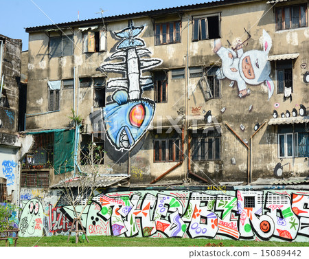 Giant graffiti on abandoned building Giant graffiti on abandoned building 15089442