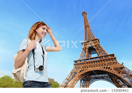 Happy travel woman in Paris Happy travel woman in Paris 15090461