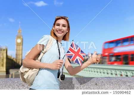 Happy travel woman in London Happy travel woman in London 15090462
