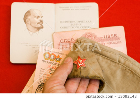 party card with forage cap in hand over red party card with forage cap in hand over red 15092148