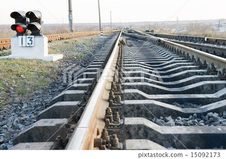 railway with stop signal lamp railway with stop signal lamp 15092173