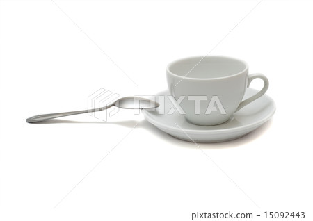 white cup with spoon and saucer isolated white cup with spoon and saucer isolated 15092443