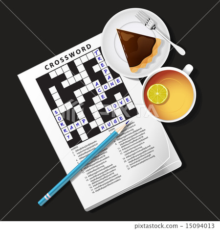 illustration of crossword game, mug of tea and pie illustration of crossword game, mug of tea and pie 15094013