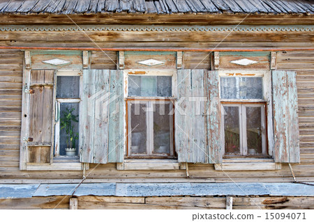 Three old russian style wooden window in Astrakhan, Russia. Urban decay. Heritage. Three old russian style wooden window in Astrakhan, Russia. Urban decay. Heritage. 15094071