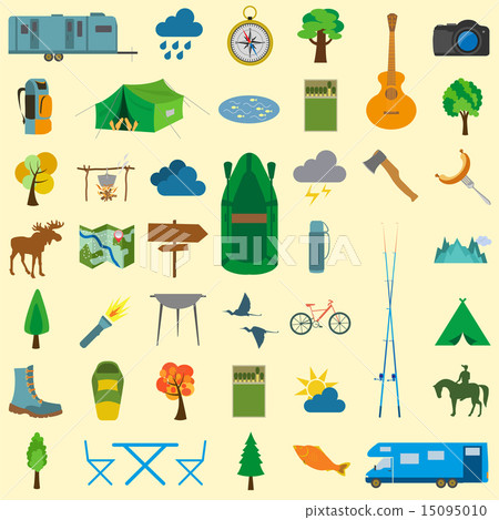 Set camping icon, hiking, outdoors 15095010