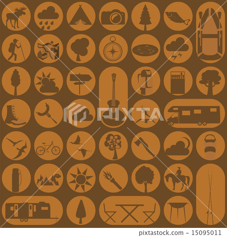 Set camping icon, hiking, outdoors 15095011
