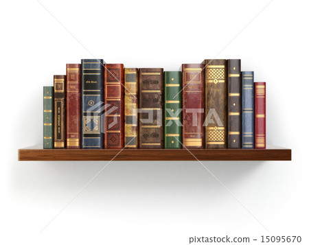 Vintage old books on shelf isolated on white. Vintage old books on shelf isolated on white. 15095670