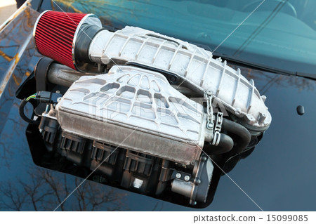 Supercharger, air compressor on a car hood 15099085