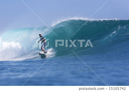Surfer on Amazing Blue Wave Surfer on Amazing Blue Wave 15105742
