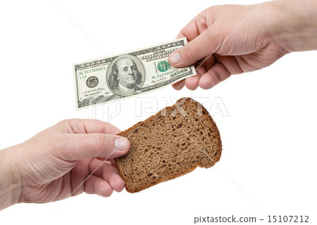 Hands hold the dollar and bread 15107212