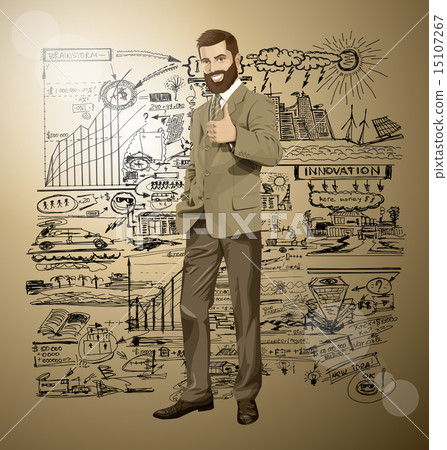Vector Business Man With Beard Shows Well Done Vector Business Man With Beard Shows Well Done 15107267